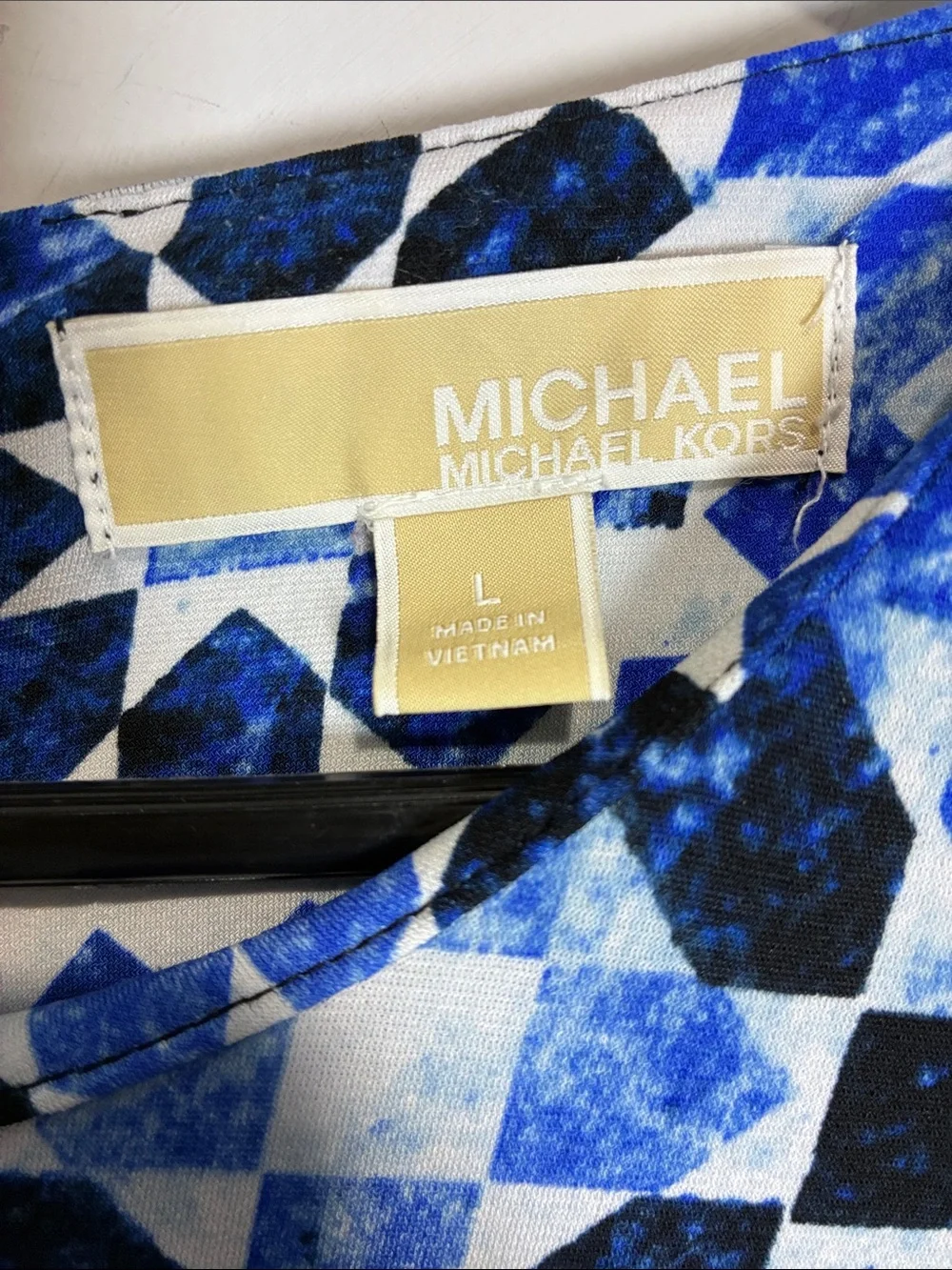 Michael Kors Blue Geometric Print Long Sleeve Fit Flare Dress L